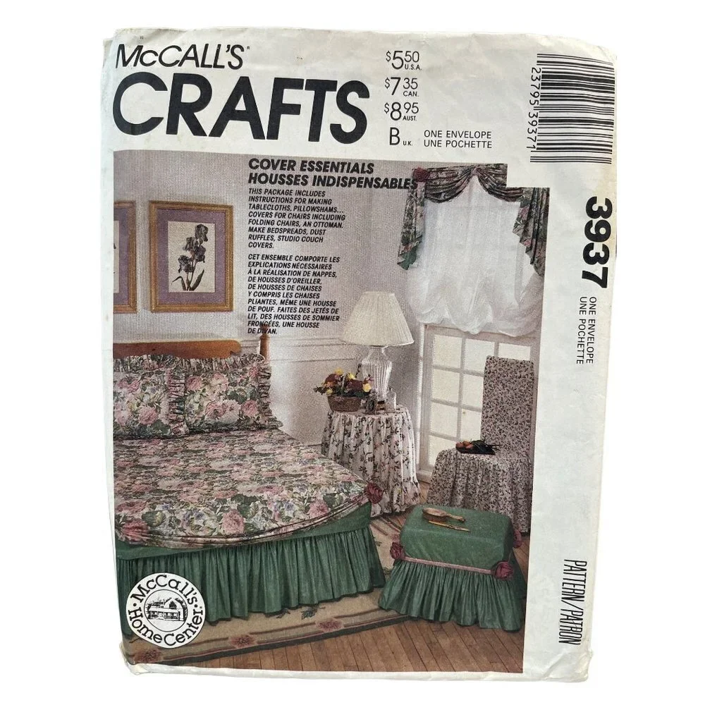 McCalls Sewing Pattern 3937 Covers Chairs Ottoman Tablecloths Shams Bedspreads